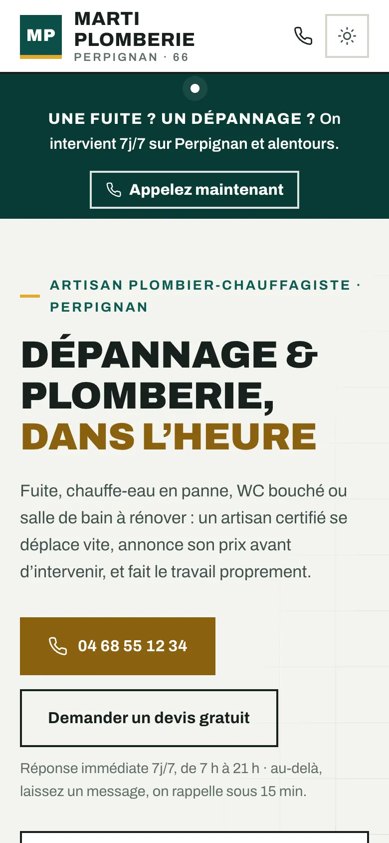 Démo Marti Plomberie sur téléphone